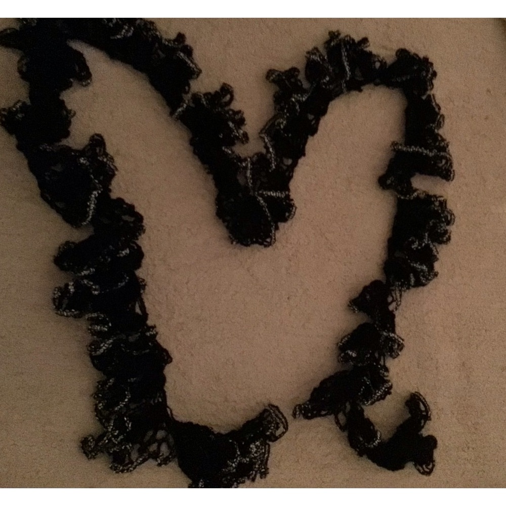 Black & silver crochet skinny scarf